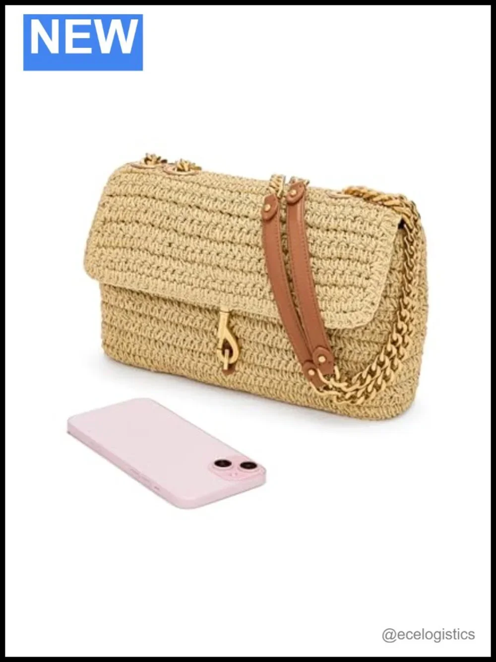 Straw Crossbody Bag with Leather Strap